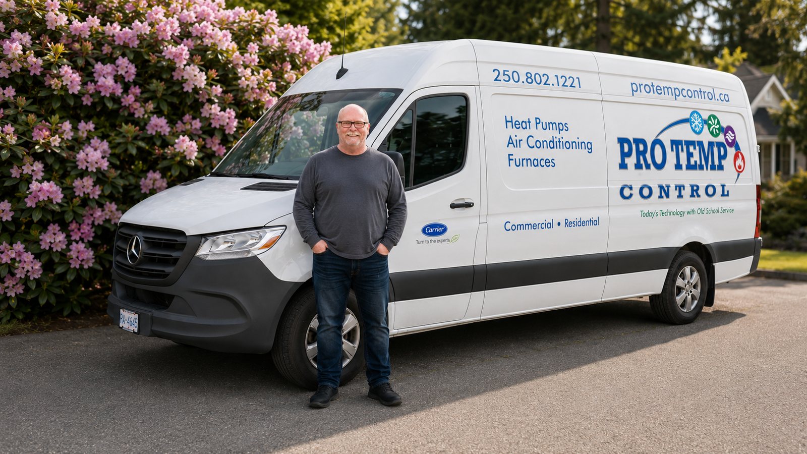 James Duffy in front of the Pro Temp Control Carrier-authorized service van on Mid Vancouver Island