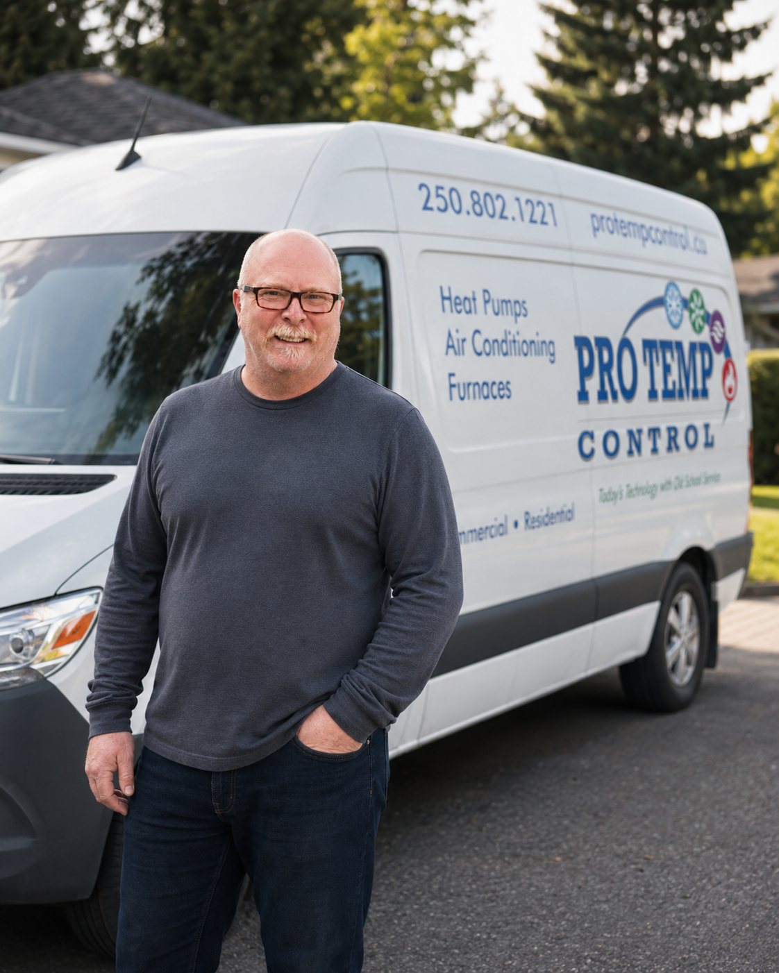 James Duffy standing beside the Pro Temp Control service van in Nanaimo